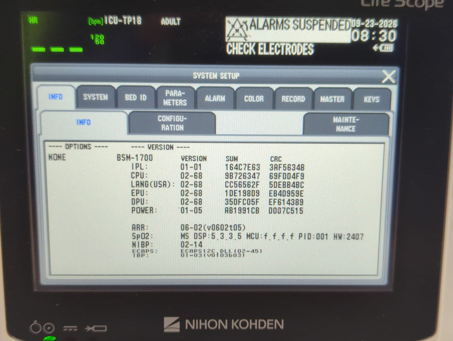 Nihon Kohden BSM-1733 Life Scope PT Transport Patient Monitor