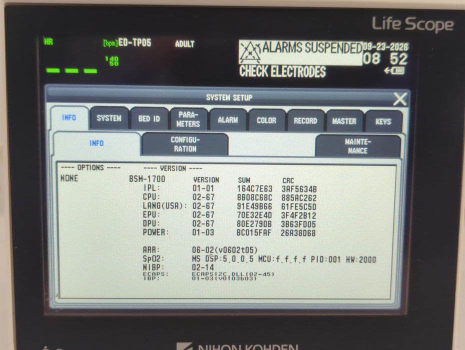 Nihon Kohden Nihon Kohden BSM-1733 Life Scope PT Transport Patient Monitor Patient Monitors reLink Online