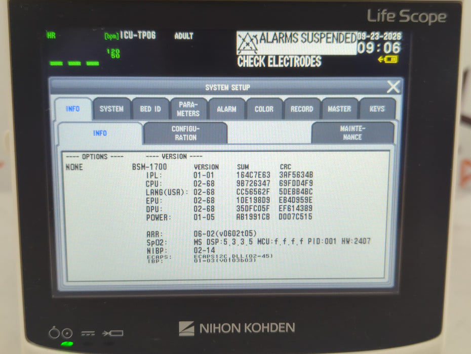 Nihon Kohden BSM-1733 Life Scope PT Transport Patient Monitor