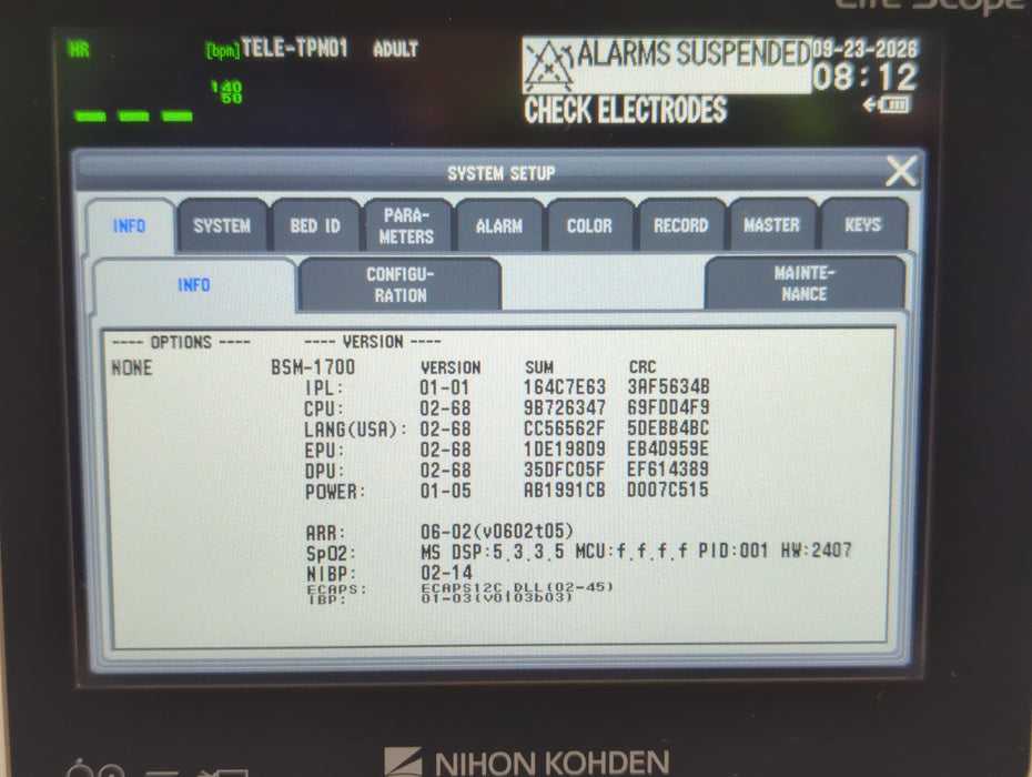 Nihon Kohden BSM-1733 Life Scope PT Transport Patient Monitor