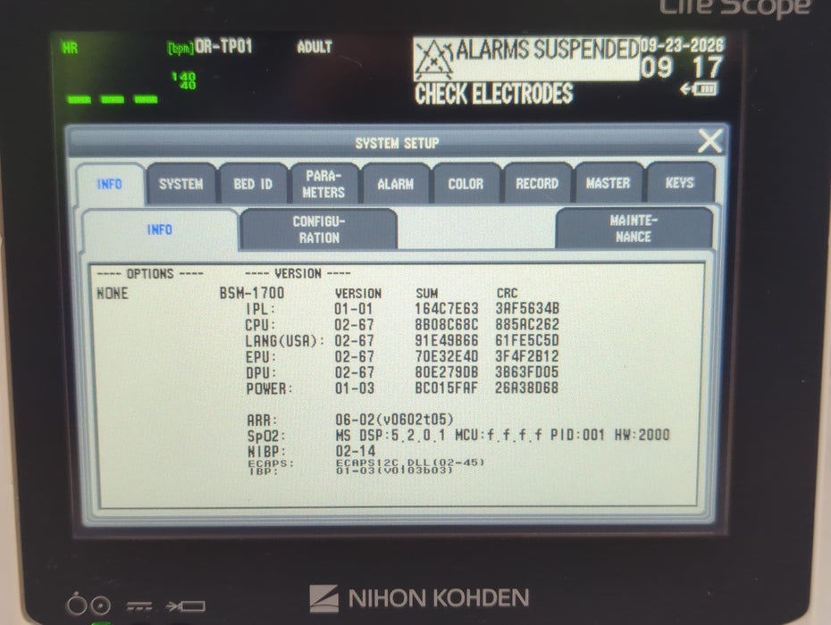 Nihon Kohden BSM-1733 Life Scope PT Transport Patient Monitor