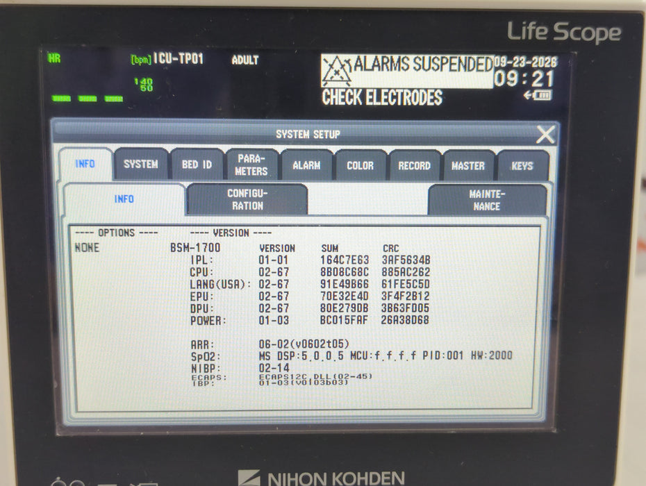 Nihon Kohden BSM-1733 Life Scope PT Transport Patient Monitor