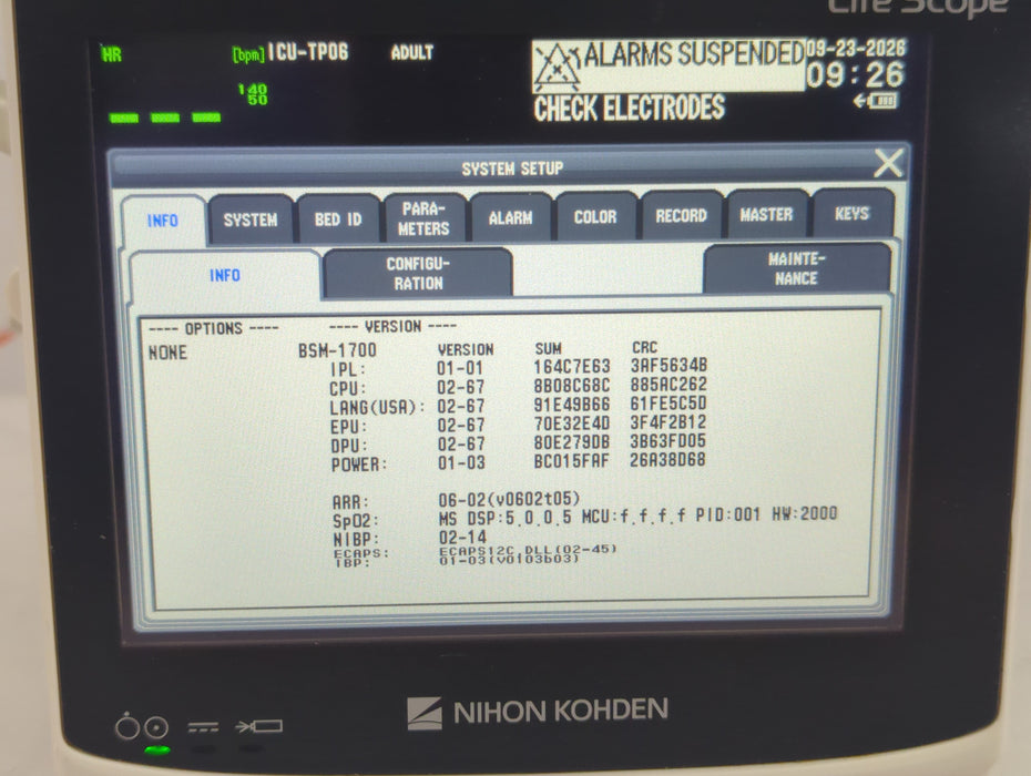 Nihon Kohden BSM-1733 Life Scope PT Transport Patient Monitor