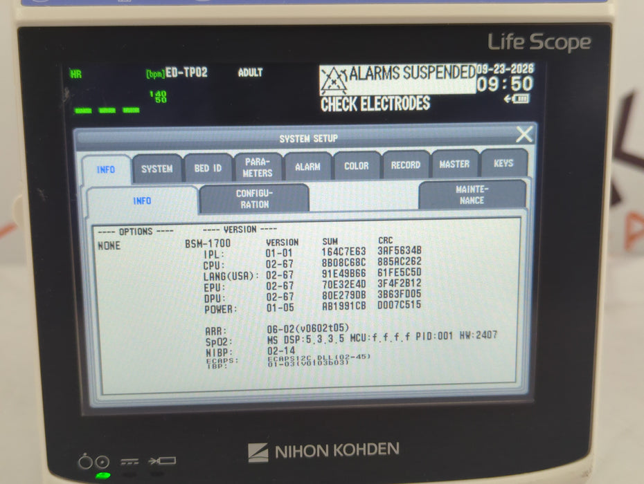 Nihon Kohden BSM-1733 Life Scope PT Transport Patient Monitor