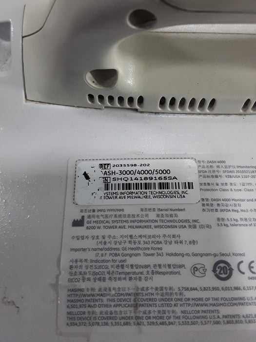 GE Healthcare Dash 4000 - Masimo SpO2 Patient Monitor