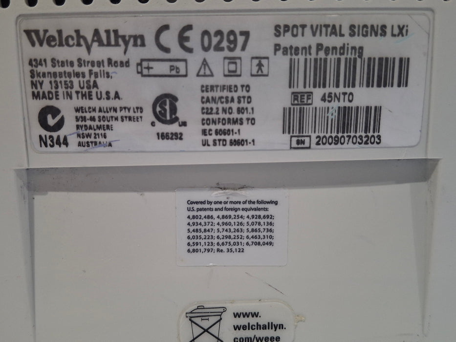 Welch Allyn Spot LXi - NIBP, SureTemp Plus, Nellcor SpO2 Vital Signs Monitor