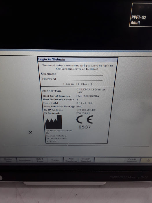 GE Healthcare Carescape B450 Post Anesthesia Care Patient Monitor