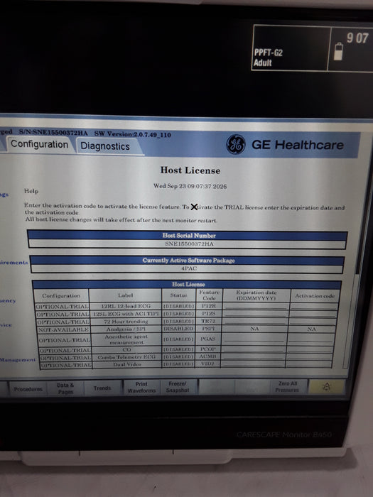 GE Healthcare Carescape B450 Post Anesthesia Care Patient Monitor