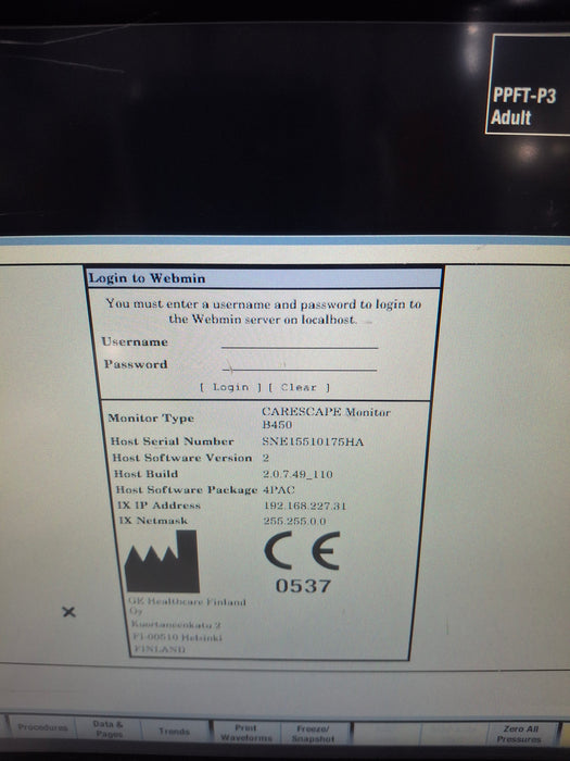 GE Healthcare Carescape B450 Post Anesthesia Care Patient Monitor
