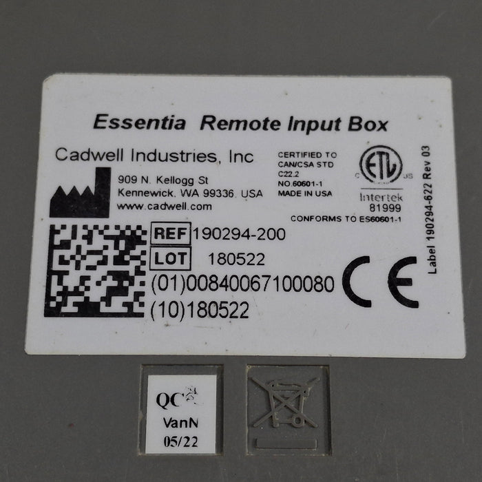 Cadwell Laboratories Inc. 190294-200 Essentia Remote Input Box