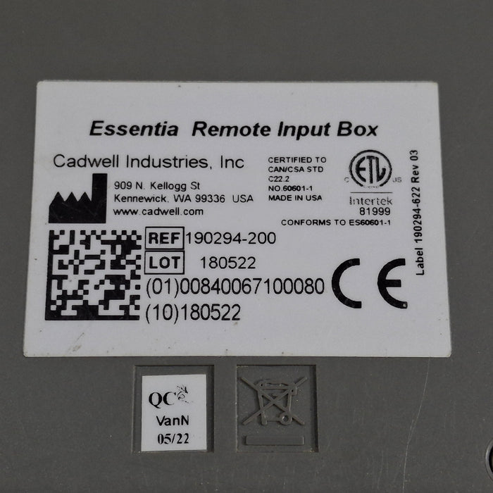 Cadwell Laboratories Inc. 190294-200 Essentia Remote Input Box
