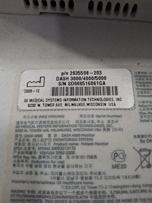 GE Healthcare Dash 4000 - GE/Nellcor SpO2 Patient Monitor