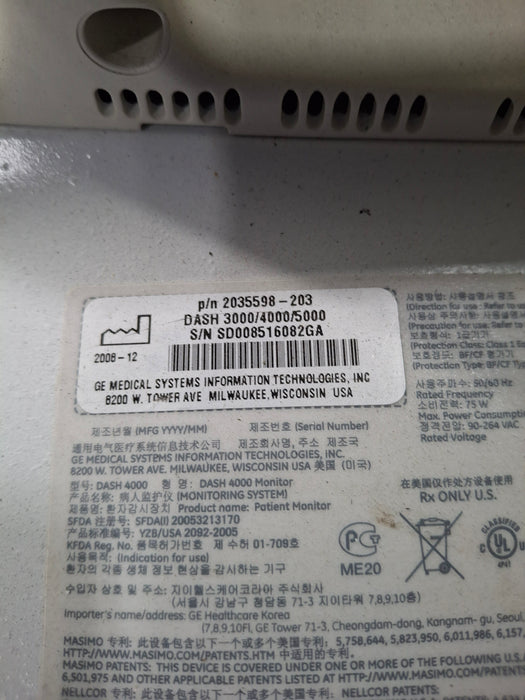 GE Healthcare Dash 4000 - GE/Nellcor SpO2 Patient Monitor