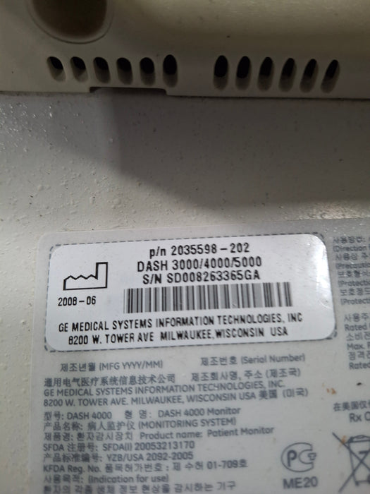 GE Healthcare Dash 4000 - Masimo SpO2 Patient Monitor