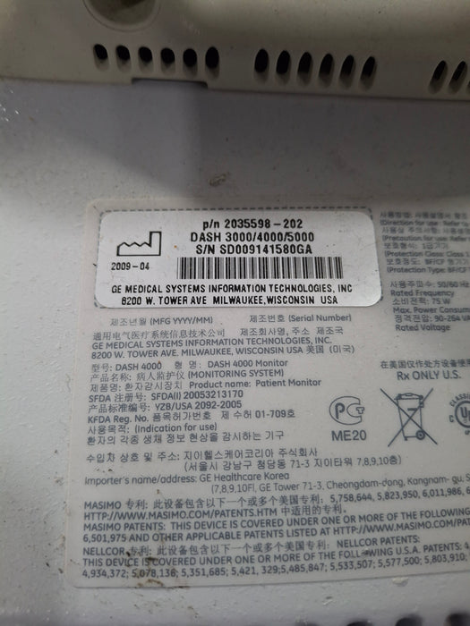 GE Healthcare Dash 4000 - Masimo SpO2 Patient Monitor