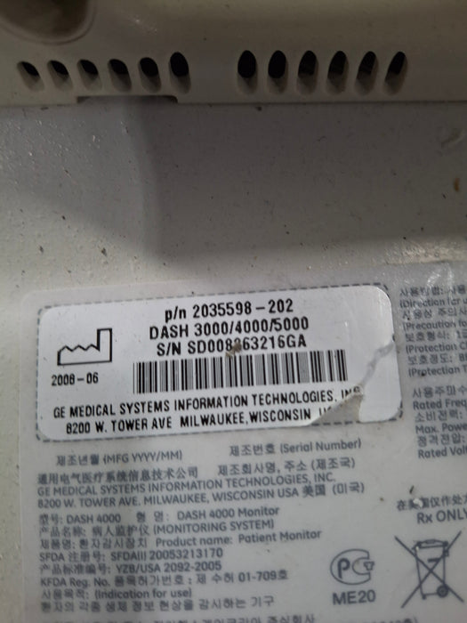 GE Healthcare Dash 4000 - Masimo SpO2 Patient Monitor