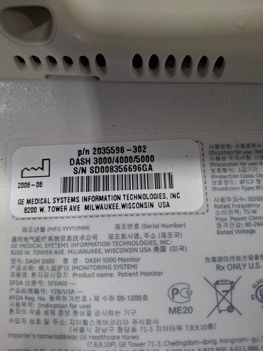GE Healthcare Dash 5000 - Masimo SpO2 Patient Monitor
