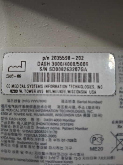 GE Healthcare Dash 4000 - Masimo SpO2 Patient Monitor