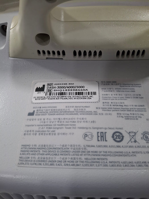 GE Healthcare Dash 5000 - Masimo SpO2 Patient Monitor