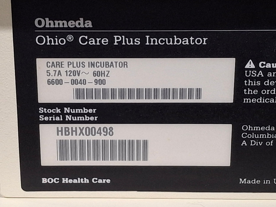 Ohmeda Medical Ohio Care Plus Incubator