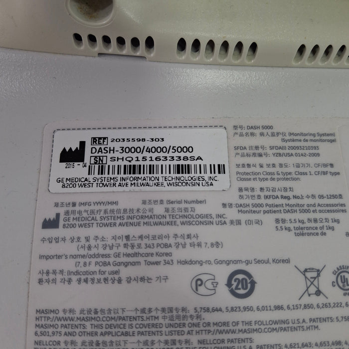 GE Healthcare Dash 5000 - GE/Nellcor SpO2 Patient Monitor