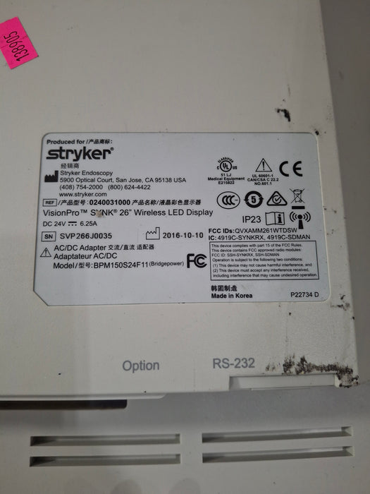 Stryker VisionPro SYNK 26 Wireless LED Display