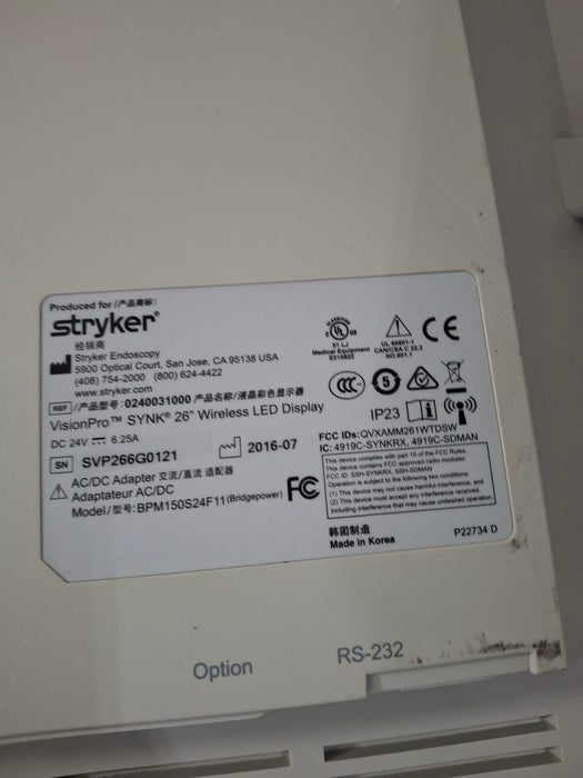 Stryker VisionPro SYNK 26 Wireless LED Display