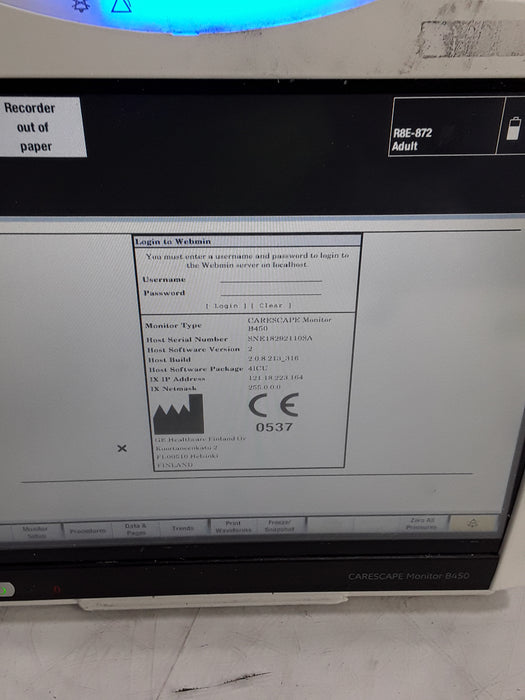 GE Healthcare Carescape B450 Critical Care Patient Monitor