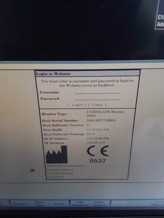 GE Healthcare Carescape B450 Critical Care Patient Monitor
