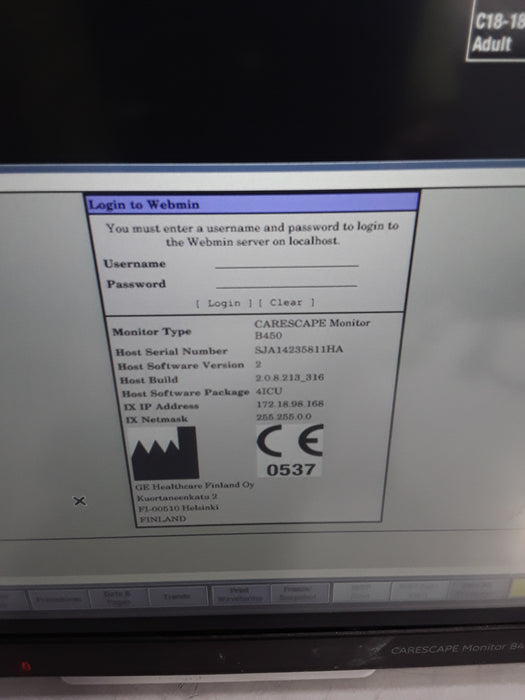 GE Healthcare Carescape B450 Critical Care Patient Monitor