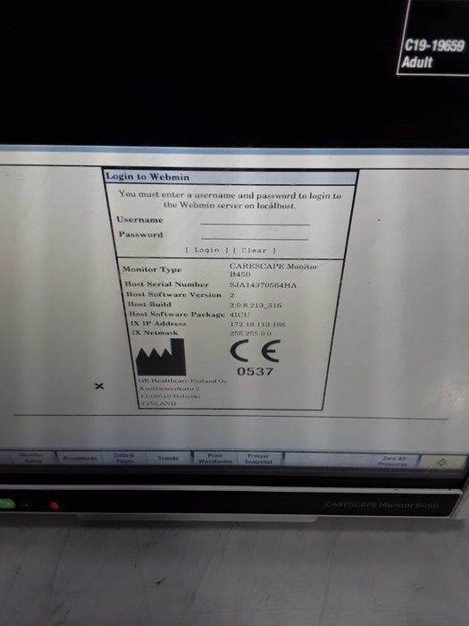 GE Healthcare Carescape B450 Critical Care Patient Monitor