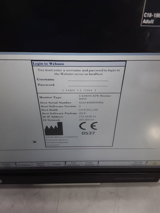 GE Healthcare Carescape B450 Critical Care Patient Monitor
