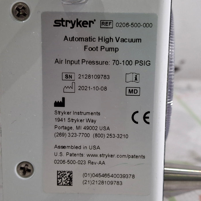 Stryker 206-500 Automatic High Vacuum Foot Pump