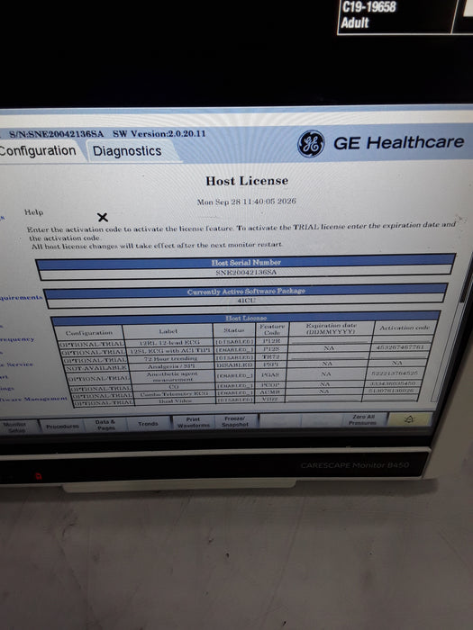 GE Healthcare Carescape B450 Critical Care Patient Monitor
