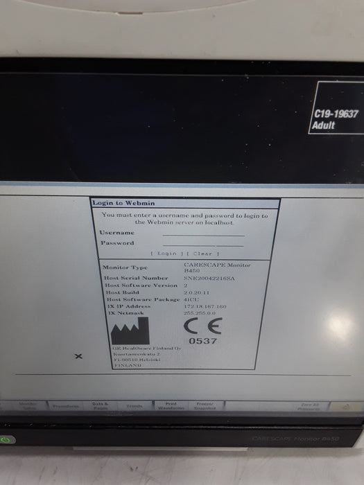 GE Healthcare Carescape B450 Critical Care Patient Monitor