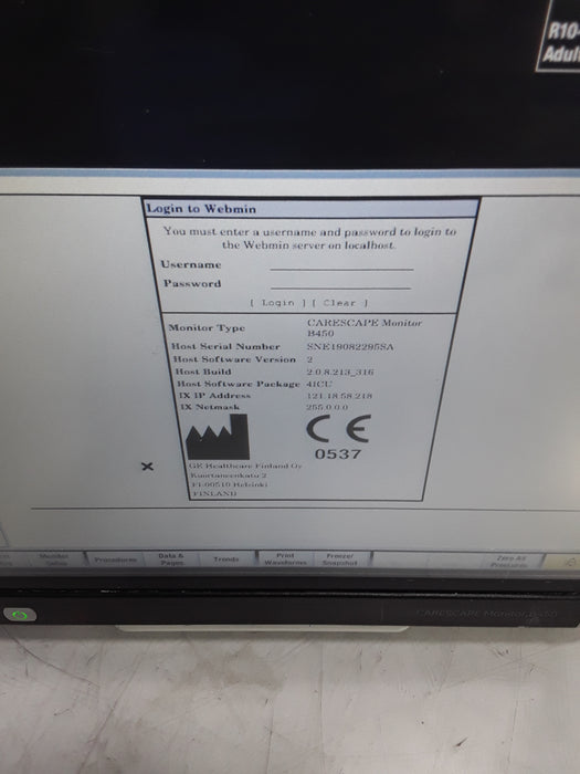 GE Healthcare Carescape B450 Critical Care Patient Monitor