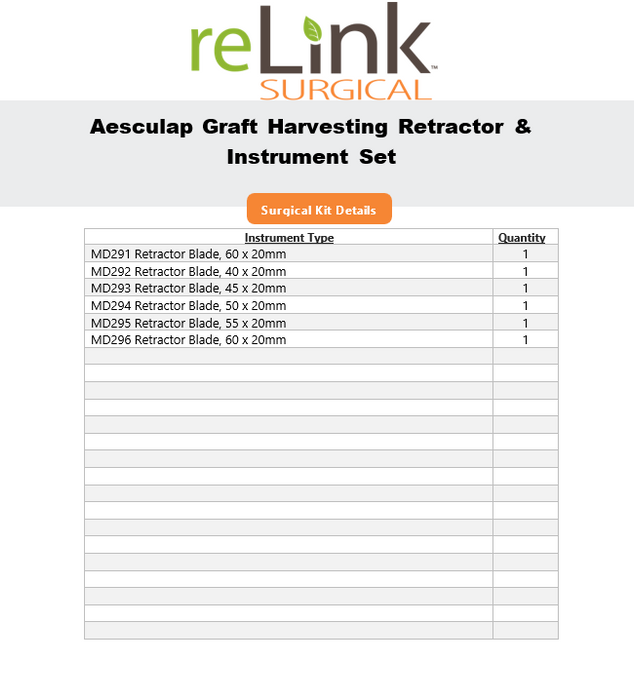 Aesculap, Inc. Graft Harvesting Retractor & Instrument Set