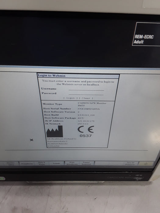 GE Healthcare Carescape B450 Critical Care Patient Monitor