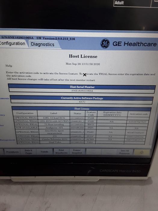 GE Healthcare Carescape B450 Critical Care Patient Monitor