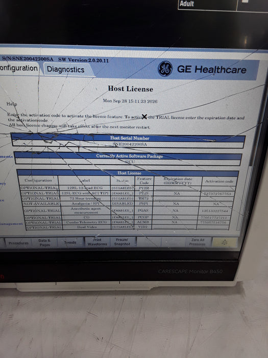 GE Healthcare Carescape B450 Critical Care Patient Monitor