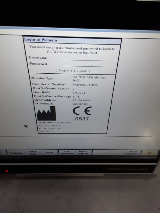 GE Healthcare Carescape B450 Critical Care Patient Monitor