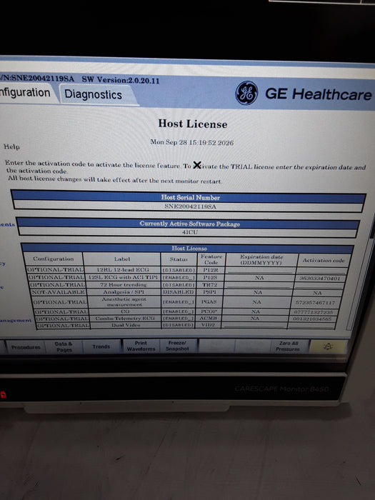 GE Healthcare Carescape B450 Critical Care Patient Monitor