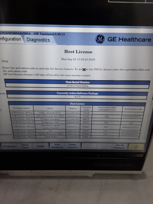 GE Healthcare Carescape B450 Critical Care Patient Monitor