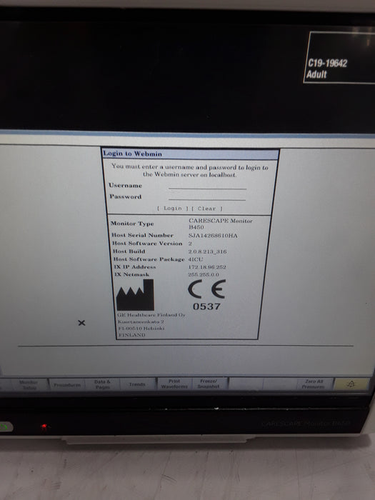 GE Healthcare Carescape B450 Critical Care Patient Monitor