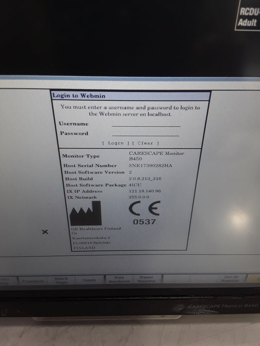 GE Healthcare Carescape B450 Critical Care Patient Monitor