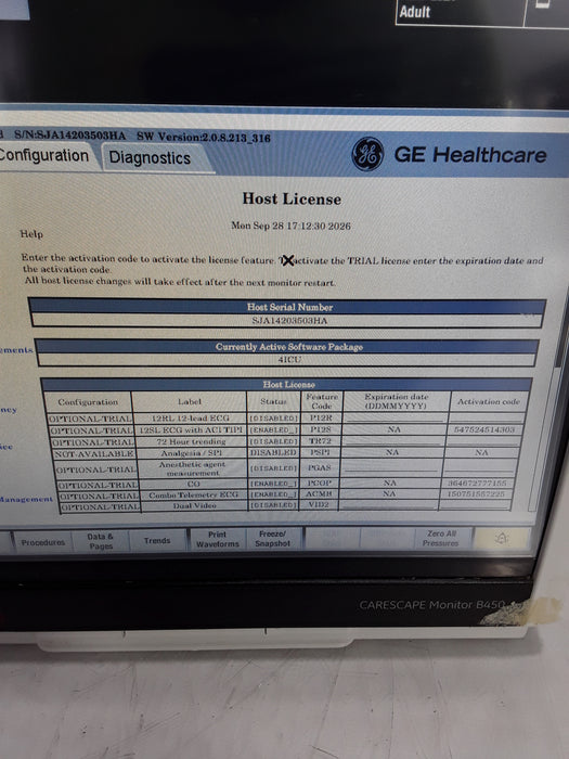 GE Healthcare Carescape B450 Critical Care Patient Monitor