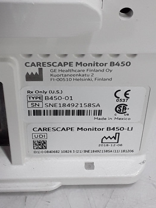 GE Healthcare Carescape B450 Critical Care Patient Monitor