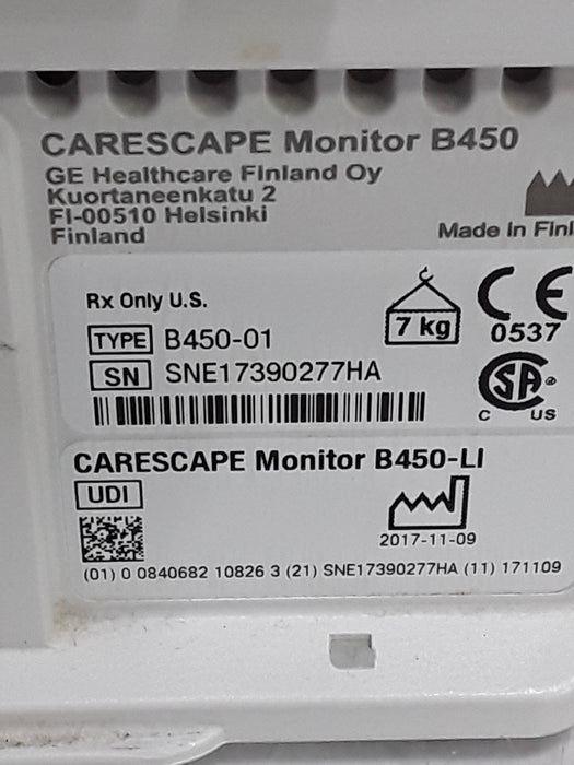 GE Healthcare Carescape B450 Critical Care Patient Monitor