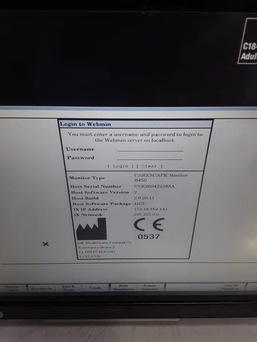 GE Healthcare Carescape B450 Critical Care Patient Monitor