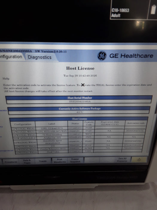 GE Healthcare Carescape B450 Critical Care Patient Monitor